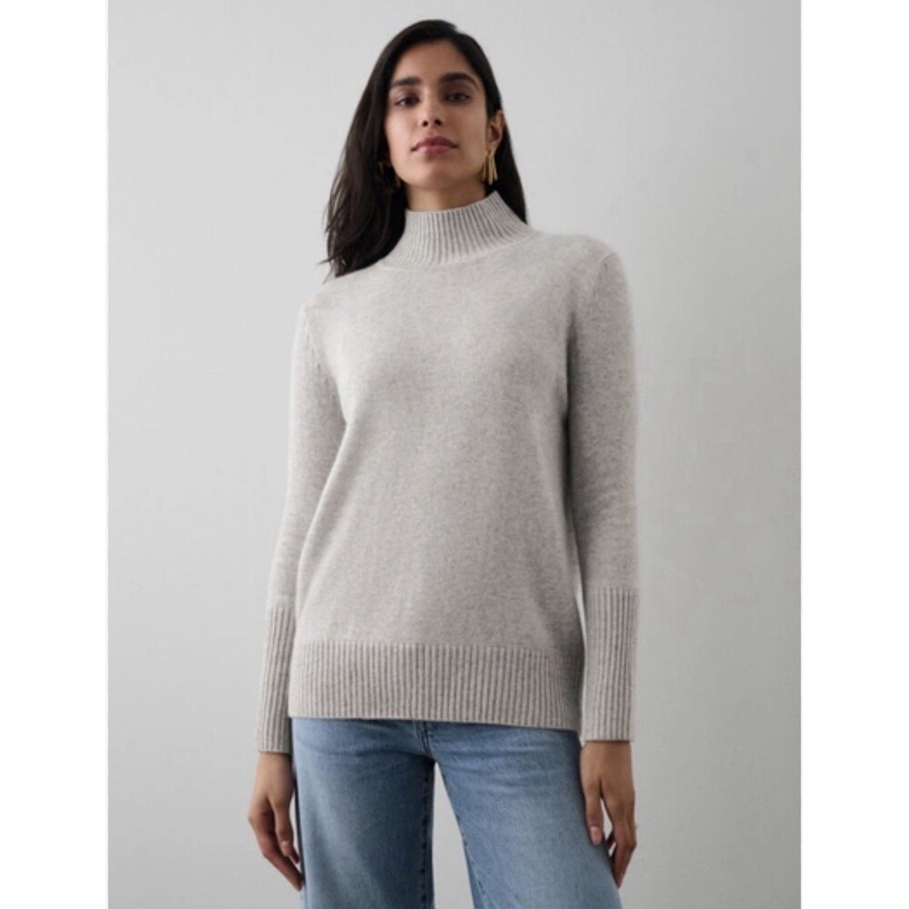 White + Warren Cashmere Easy Standneck Mock Turtle Small Neutral‎ Cozy Sweater